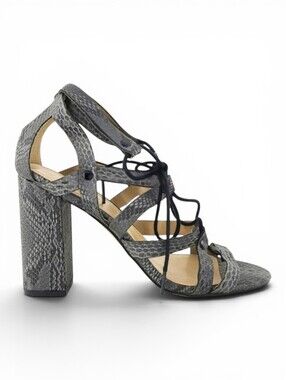 NWOT Sears Women's Tara Snakeskin Print Lace Up Block Heel Sandals Grey 7
